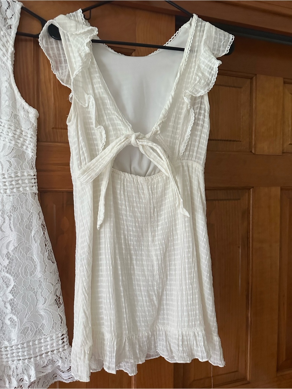White Ruffle Tie-Back Mini Dress